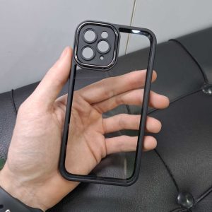قاب آیفون 11 pro پشت شفاف دور رنگی محافظ لنزدار