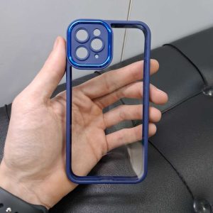قاب آیفون 11 pro پشت شفاف دور رنگی محافظ لنزدار