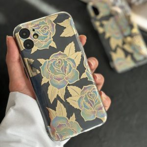 قاب موبایل آیفون گل فلزی پشت بیرنگ ( 1056 )