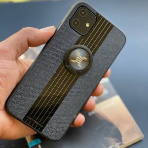 قاب موبایل آیفون پارچه و گلس حلقه دار مشکی ( 3007 )
